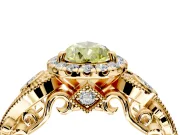 Milgrain Halo Engagement Ring Setting for Fancy Yellow Pear-Shaped Center with Shoulder Bezels and Prong Head in Yellow Gold