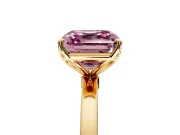 Solitaire Engagement Ring Setting for Fancy Pink Asscher Cut Center with Thin Rounded Plain Band and Prong Head in Yellow Gold