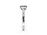 3 Stone Engagement Ring Setting for Fancy Green Radiant Cut Center with Tapered Baguettes, Plain Band and Prong Head in Sterling Silver