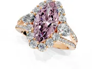 Halo Engagement Ring Setting for Fancy Pink Marquise Center with Two-Strand Split Shank and Prong Head in Rose Gold