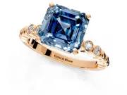 Solitaire Engagement Ring Setting for Fancy Blue Asscher Cut Center with Bezel-Dot Beaded Band and Prong Head in Rose Gold