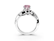 Halo Engagement Ring Setting for Fancy Pink Cushion Cut Center with Marquise and Pave Bypass Band and Prong Head in Platinum