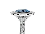 Halo Engagement Ring Setting for Fancy Blue Oval Center with Milgrain Pave Band and Bezel Head in Sterling Silver