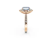 Floral Halo Engagement Ring Setting for Fancy Blue Asscher Cut Center with Pave Accents and Prong Head in Rose Gold