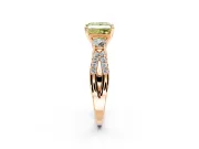 3 Stone Engagement Ring Setting for Fancy Yellow Princess Cut Center with Pave Split Shank and Prong Head in Rose Gold