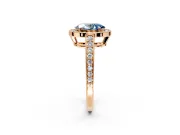 Bezel-Framed Halo Engagement Ring Setting for Fancy Blue Oval Center with Pave Band and Prong Head in Rose Gold