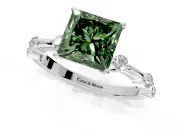 Solitaire Engagement Ring Setting for Fancy Green Princess Cut Center with Bezel Station Band and Prong Head in Platinum