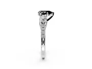 3 Stone Engagement Ring Setting for Fancy Black Pear-Shaped Center with Crossover Basket, Pave Band and Prong Head in Platinum
