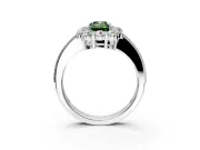Halo Engagement Ring Setting for Fancy Green Emerald Cut Center with Milgrain Channel Band and Prong Head in White Gold