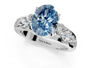Solitaire Engagement Ring Setting for Fancy Blue Oval Center with Graduated Shared Prongs and Prong Head in Platinum