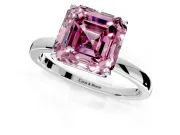 Solitaire Engagement Ring Setting for Fancy Pink Asscher Cut Center with Thin Rounded Plain Band and Prong Head in White Gold