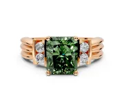Solitaire Engagement Ring Setting for Fancy Green Radiant Cut Center with Grooved Bar Accent Band and Prong Head in Rose Gold