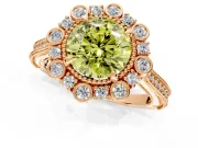 Milgrain Halo Engagement Ring Setting for Fancy Yellow Round Cut Center with Bezel Point Accents and Prong Head in Rose Gold