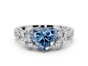 Cluster Engagement Ring Setting for Fancy Blue Heart-Shaped Center with Bezel Accent Clusters and Prong Head in White Gold