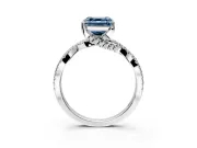 Solitaire Engagement Ring Setting for Fancy Blue Asscher Cut Center with Narrow Twist Pave Band and Prong Head in Platinum