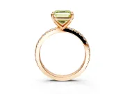 Solitaire Engagement Ring Setting for Fancy Yellow Asscher Cut Center with Fine Pave Band and Claw Prong Head in Rose Gold