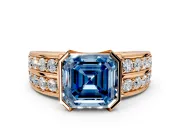Bezel Engagement Ring Setting for Fancy Blue Asscher Cut Center with Wide Channel-Set Band and Bezel Head in Rose Gold