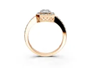 Halo Engagement Ring Setting for Emerald Cut Center with Heart-Shaped Openwork, Pave Band and Prong Head in Rose Gold