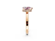Hidden Halo Engagement Ring Setting for Fancy Pink Pear-Shaped Center with Wide Flat Plain Band and Prong Head in Rose Gold