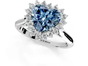 Starburst Halo Engagement Ring Setting for Fancy Blue Heart-Shaped Center with Thin Round-Wire Band and Prong Head in Platinum