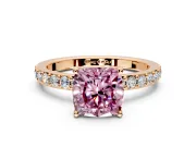 Solitaire Engagement Ring Setting for Fancy Pink Cushion Cut Center with Round Cut Pave Band and Prong Head in Rose Gold