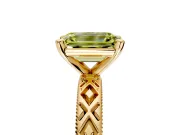 Solitaire Engagement Ring Setting for Fancy Yellow Emerald Cut Center with Milgrain X Pattern Band and Prong Head in Yellow Gold