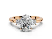 3 Stone Engagement Ring Setting for Oval Center with Wide Plain Band and Prong Head in Rose Gold