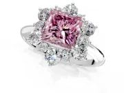 Small-Accent Cluster Halo Engagement Ring Setting for Fancy Pink Princess Cut Center with Plain Band and Prong Head in Sterling Silver
