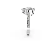 Halo Engagement Ring Setting for Heart-Shaped Center with Milgrain Halo, Pave Band and Prong Head in White Gold
