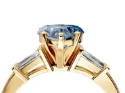 3 Stone Engagement Ring Setting for Fancy Blue Heart-Shaped Center with Channel Baguette Accents and Prong Head in Yellow Gold