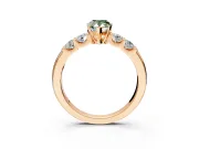 5 Stone Engagement Ring Setting for Fancy Green Pear-Shaped Center with Plain Band and Prong Head in Rose Gold
