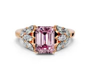 Leaf Cluster Engagement Ring Setting for Fancy Pink Emerald Cut Center with Marquise Accents and Prong Head in Rose Gold