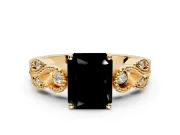 Leaf Engagement Ring Setting for Fancy Black Princess Cut Center with Milgrain Accent Band and Prong Head in Yellow Gold
