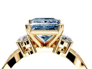 3 Stone Engagement Ring Setting for Fancy Blue Princess Cut Center with Pave Twist Band and Prong Head in Yellow Gold
