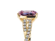 Solitaire Engagement Ring Setting for Fancy Pink Emerald Cut Center with Twisted Pave Split Shank and Prong Head in Yellow Gold