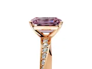 Side Accent Engagement Ring Setting for Fancy Pink Emerald Cut Center with Accent Shoulders and Prong Head in Rose Gold