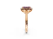 Starburst Halo Engagement Ring Setting for Fancy Pink Emerald Cut Center with Thin Round-Wire Band and Prong Head in Rose Gold
