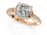 Floral Engagement Ring Setting for Princess Cut Center with Four Accent Clusters and Prong Head in Rose Gold