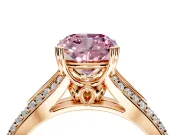Solitaire Engagement Ring Setting for Fancy Pink Cushion Cut Center with Pave Rail Split Shank and Prong Head in Rose Gold
