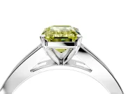 Solitaire Engagement Ring Setting for Fancy Yellow Emerald Cut Center with Princess Cut Channel Band and Prong Head in White Gold