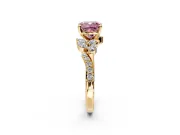Solitaire Engagement Ring Setting for Fancy Pink Cushion Cut Center with Marquise Accent Twist Band and Prong Head in Yellow Gold