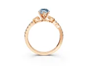 Leaf Motif Engagement Ring Setting for Fancy Blue Marquise Center with Pave Band and Prong Head in Rose Gold