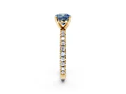 Solitaire Engagement Ring Setting for Fancy Blue Cushion Cut Center with Fine Pave Band and Claw Prong Head in Yellow Gold