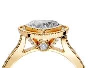 Halo Engagement Ring Setting for Heart-Shaped Center with Milgrain Pave Band and Bezel Head in Yellow Gold