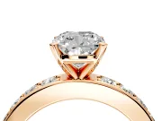 Solitaire Engagement Ring Setting for Cushion Cut Center with Channel-Set Accents and Prong Head in Rose Gold