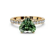Open Basket Engagement Ring Setting for Fancy Green Heart-Shaped Center with Pave Band and Prong Head in Yellow Gold