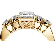 5 Stone Engagement Ring Setting for Emerald Cut Center with Equal Close-Set Accents and Prong Head in Yellow Gold