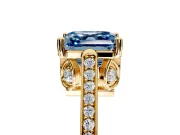 Cathedral Engagement Ring Setting for Fancy Blue Asscher Cut Center with Antique-Style Pave Band and Prong Head in Yellow Gold
