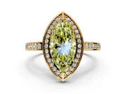 Halo Engagement Ring Setting for Fancy Yellow Marquise Center with Framed Halo, Pave Band and Prong Head in Yellow Gold