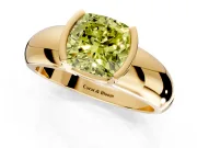 Tension Engagement Ring Setting for Fancy Yellow Cushion Cut Center with Wide Flat Band and Tension Head in Yellow Gold